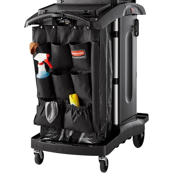 Rubbermaid Commercial Caddy, f/Cleaning Carts, 9 Pockets, 19-3/4"x1-1/2"x28", BK - RCPFG9T9000BLA