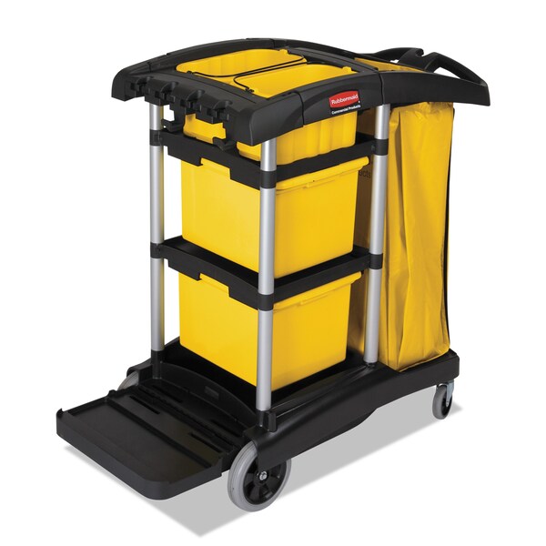 Rubbermaid Commercial High Capacity Cleaning Cart, 21-3/4w x 49-3/4d x 38-3/8h, Black - FG9T7200BLA