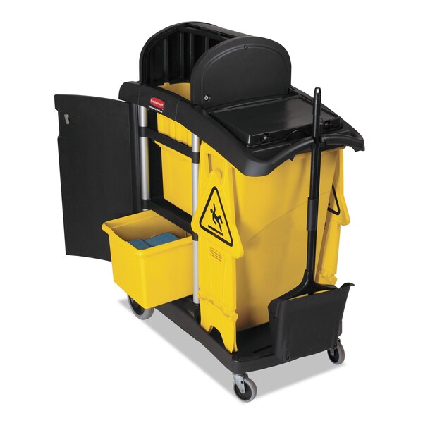 Rubbermaid Commercial High Capacity Cleaning Cart, 21-3/4w x 49-3/4d x 38-3/8h, Black - FG9T7200BLA
