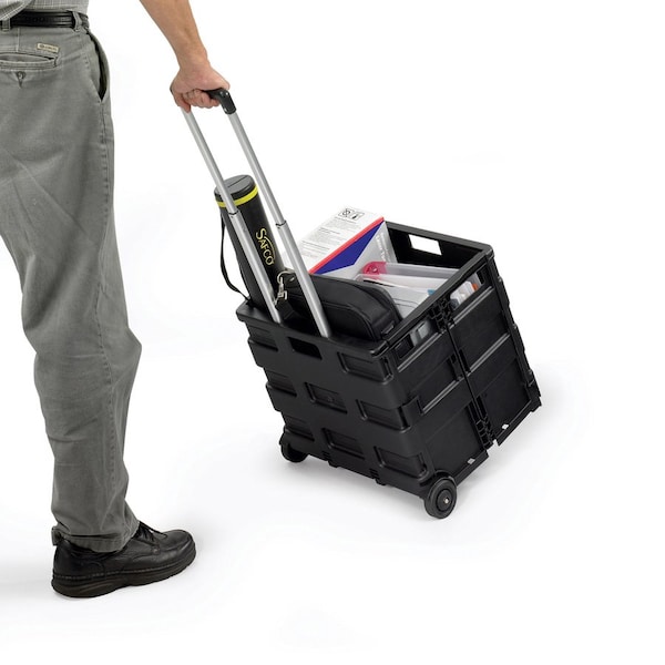 Safco Folding Caddy, 50 lb Cap, 16-1/2"x3-1/2"to14-1/2"x39", BK - SAF4054BL