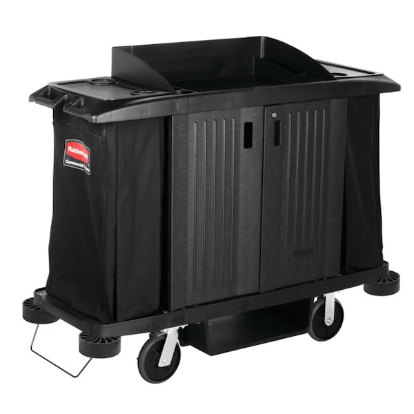 Rubbermaid Commercial Housekeeping Cart w/Doors and Vinyl Bag - FG619100BLA