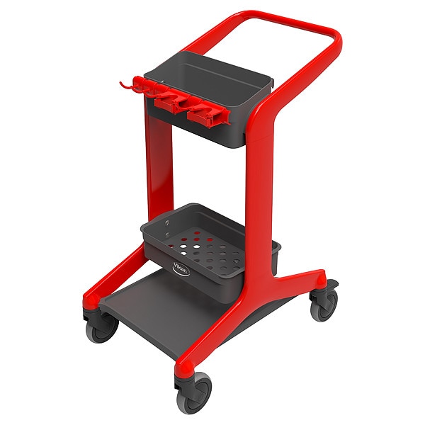 Remco Janitorial Cart, Swivel, Red, PPP, 23.4 lb - 57004