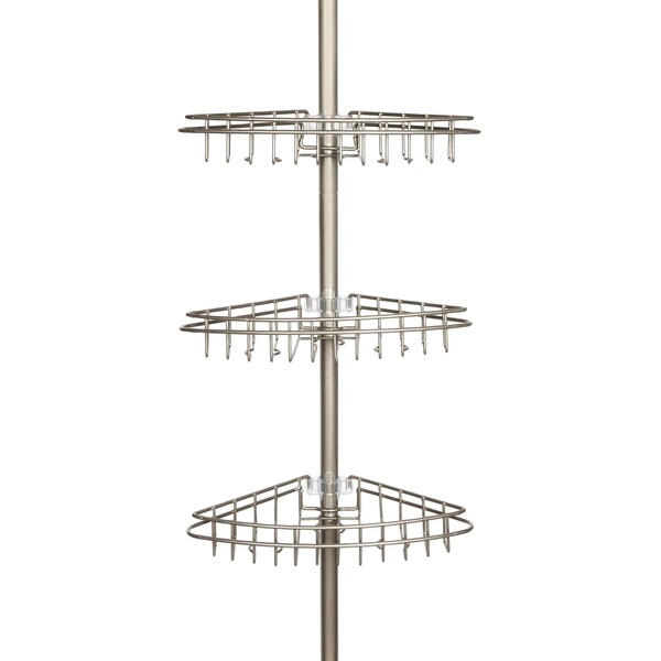 Kenney Mfg 3-Tier Spring Tension Shower Corner Pole Caddy, Satin Nickel - KN61520V1
