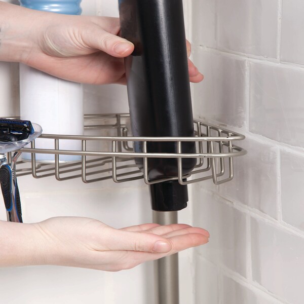 Kenney Mfg 3-Tier Spring Tension Shower Corner Pole Caddy, Satin Nickel - KN61520V1