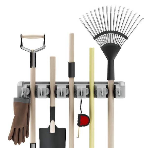 Stalwart Stalwart 75-ST6059 Shovel; Rake & Tool Holder with Hooks - Gray - 75-ST6059