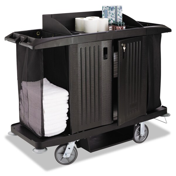 Rubbermaid Commercial Housekeeping Cart, 22w x 60d x 50h, Black - FG618900BLA