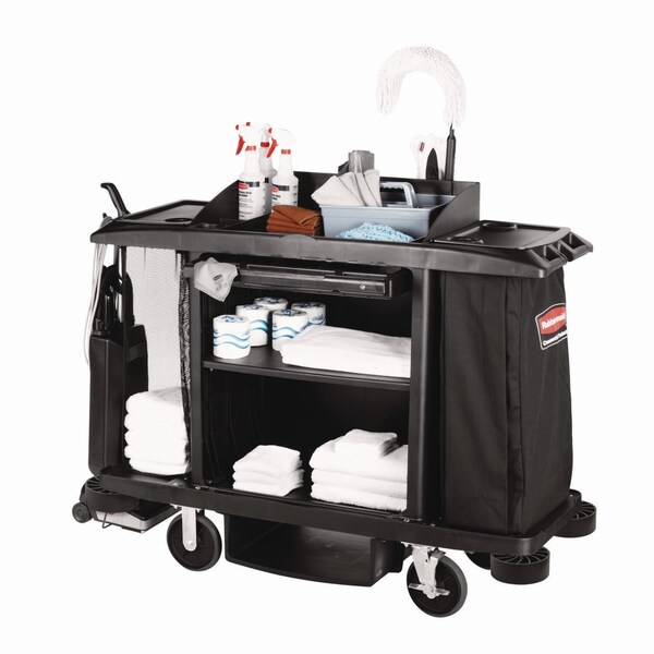 Rubbermaid Commercial Housekeeping Cart, 22w x 60d x 50h, Black - FG618900BLA