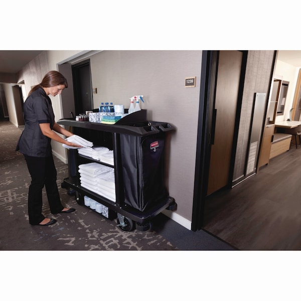 Rubbermaid Commercial Housekeeping Cart, 22w x 60d x 50h, Black - FG618900BLA