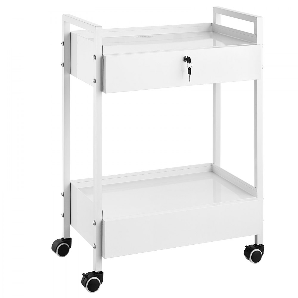 VEVOR Lab Cart, 2 Tiers Stainless Steel Utility Cart, Medical Cart with 2 Drawers, Rolling Lab Cart White Paint, Serving Cart with Swivel Casters for Laboratory, Hospital, Dental, Salon and Beauty - SYSSTCB4Q235238MLV0