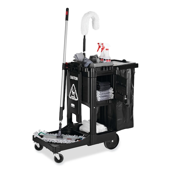 Rubbermaid Commercial Executive Janitorial Cleaning Cart, 12.1w x 22.4d x 23h, Black - 1861430