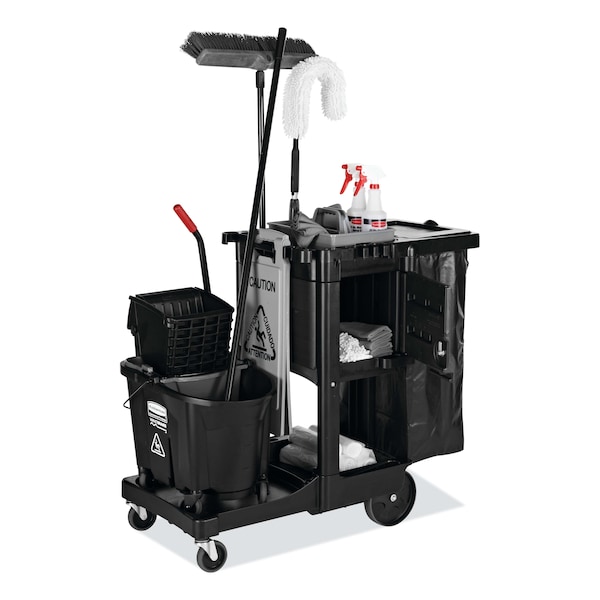 Rubbermaid Commercial Executive Janitorial Cleaning Cart, 12.1w x 22.4d x 23h, Black - 1861430