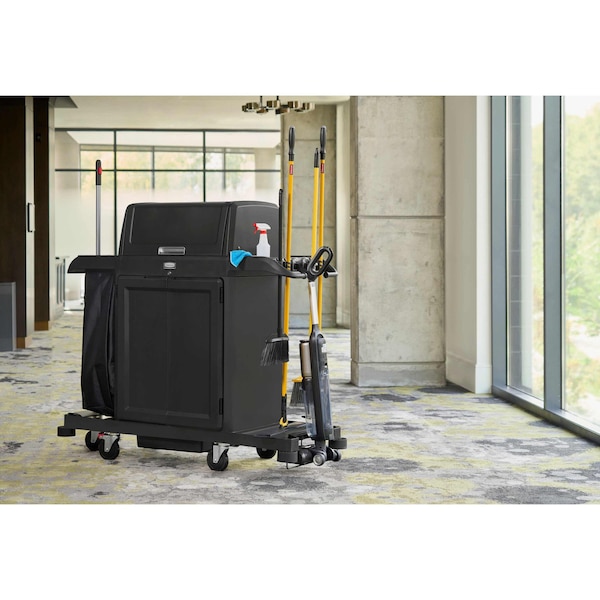 Rubbermaid Commercial Housekeeping Cart, Plastic Frame, Black - 2202587