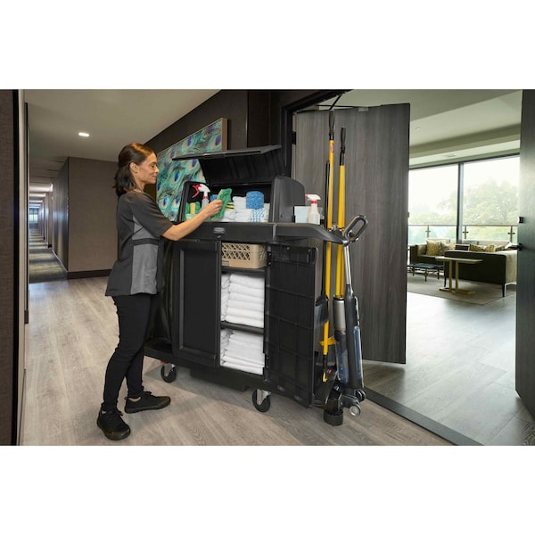 Rubbermaid Commercial Housekeeping Cart, Plastic Frame, Black - 2202587