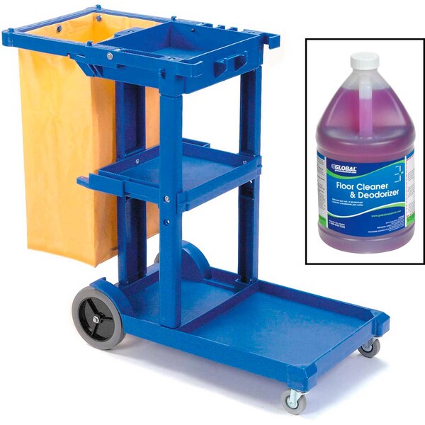 Global Industrial Janitor Cart Blue with Cleaner Deodorizer 2 Gallons - 800378