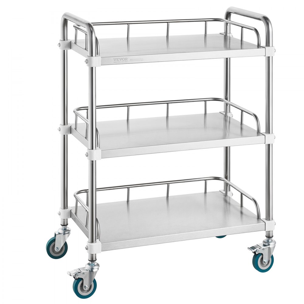 VEVOR Lab Rolling Cart, 3-Shelf Stainless Steel Rolling Cart, Lab Serving Cart with Swivel Casters, Dental Utility Cart for Clinic, Lab,  Hospital, Salon, 26.38"x15.55"x34.13" - SYSST42014303UK85V0