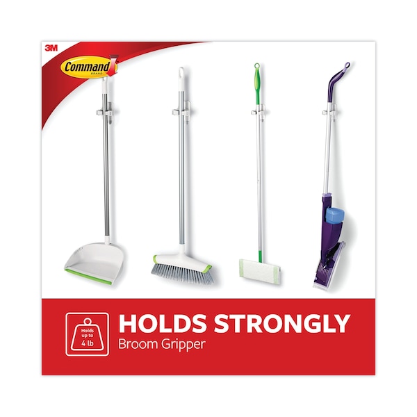 Command Broom Gripper, 3.12 x 1.85 x 3.34, White/Gray, 6 Grippers/16 Strips, PK6, 6PK - 17007-S6NA