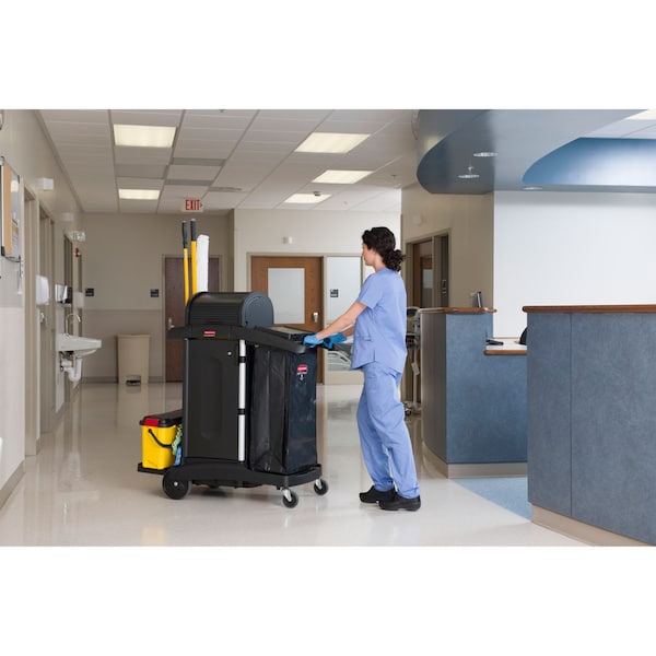 Rubbermaid Commercial Exec Hi Security Janitorial Cleaning Cart, 23.1w x 39.6d x 27.5h, Blk - 1861427