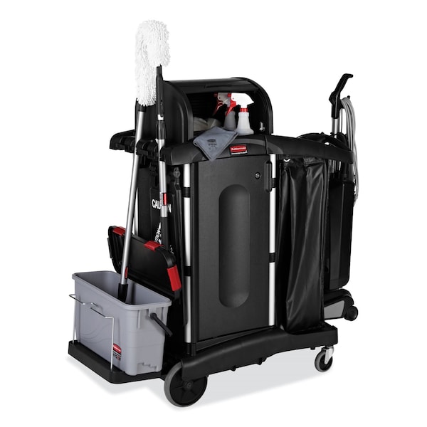 Rubbermaid Commercial Exec Hi Security Janitorial Cleaning Cart, 23.1w x 39.6d x 27.5h, Blk - 1861427