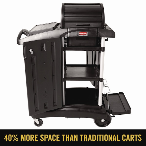 Rubbermaid Commercial Exec Hi Security Janitorial Cleaning Cart, 23.1w x 39.6d x 27.5h, Blk - 1861427