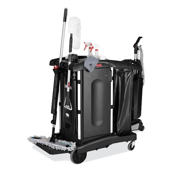 Rubbermaid Commercial Exec Hi Security Janitorial Cleaning Cart, 23.1w x 39.6d x 27.5h, Blk - 1861427