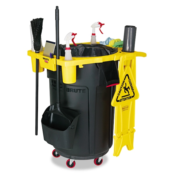 Rubbermaid Commercial Standard Rim Caddy, 4-Comp, Fits 32.5" dia Cans, 26.5w x 6.75h, Yellow - FG9W8700YEL