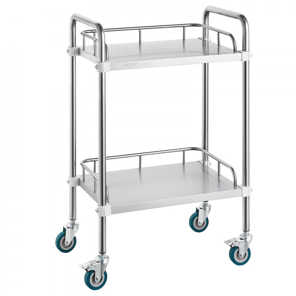 VEVOR Lab Rolling Cart, 2-Shelf Stainless Steel Rolling Cart, Lab Serving Cart with Swivel Casters, Dental Utility Cart for Clinic, Lab,  Hospital, Salon, 15.16"x21.57"x34.06" - SYSST42014302X42AV0