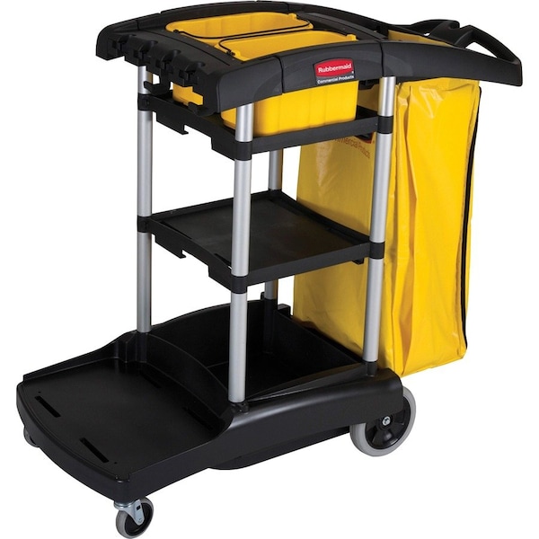 Rubbermaid Commercial Cleaning Cart, High Cap, 4 Casters, 21-3/4"x49-3/4"x38-3/10" - RCP9T7200BK