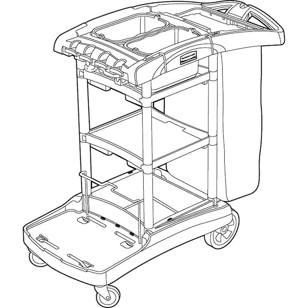 Rubbermaid Commercial Cleaning Cart, High Cap, 4 Casters, 21-3/4"x49-3/4"x38-3/10" - RCP9T7200BK