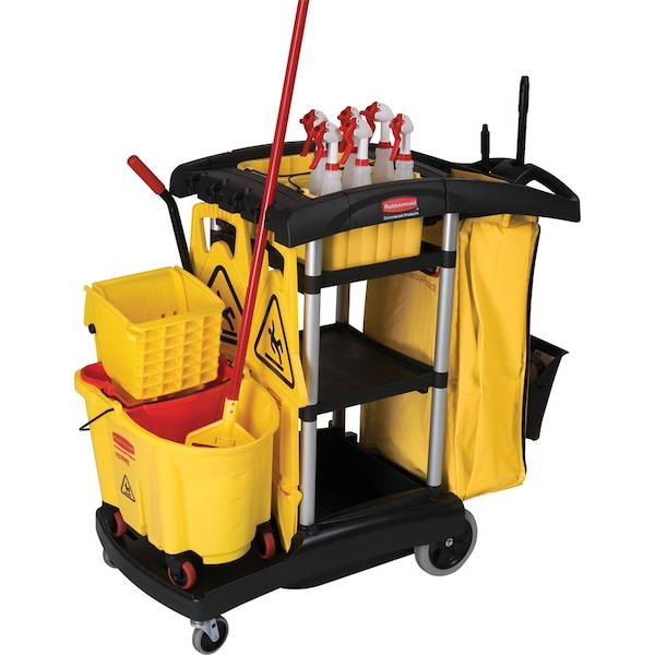 Rubbermaid Commercial Cleaning Cart, High Cap, 4 Casters, 21-3/4"x49-3/4"x38-3/10" - RCP9T7200BK