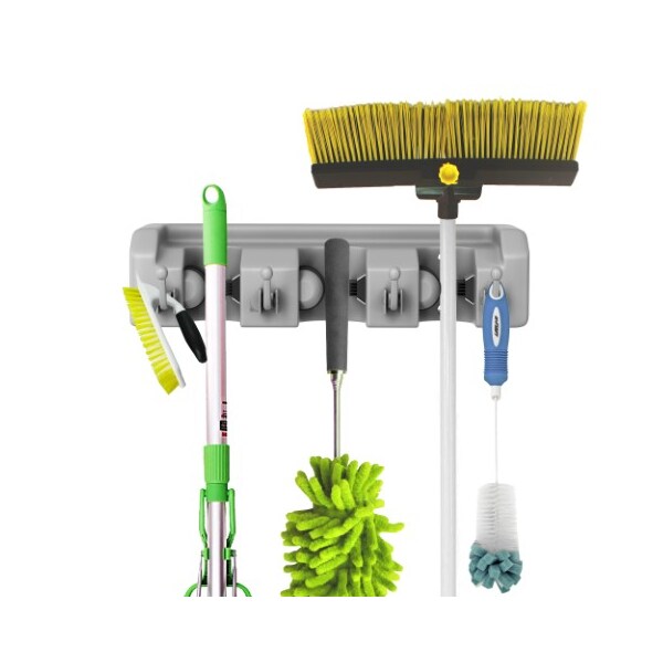 Hastings Home Set of 2 Broom and Mop Holder for Organizing Kitchens, Closets, Garages, Garden, Hanging Wall Hooks - 737591KCJ