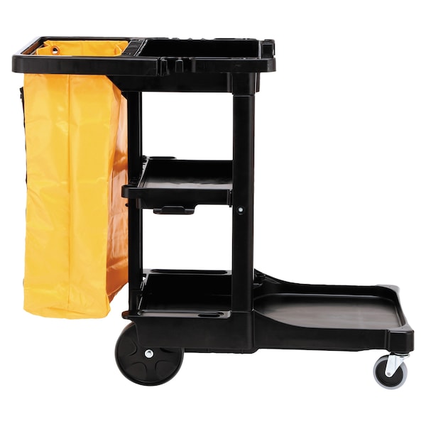 Rubbermaid Commercial Multi-Shelf Cleaning Cart, Three-Shelf, 20w x 45d x 38-1/4h, Black - FG617388BLA