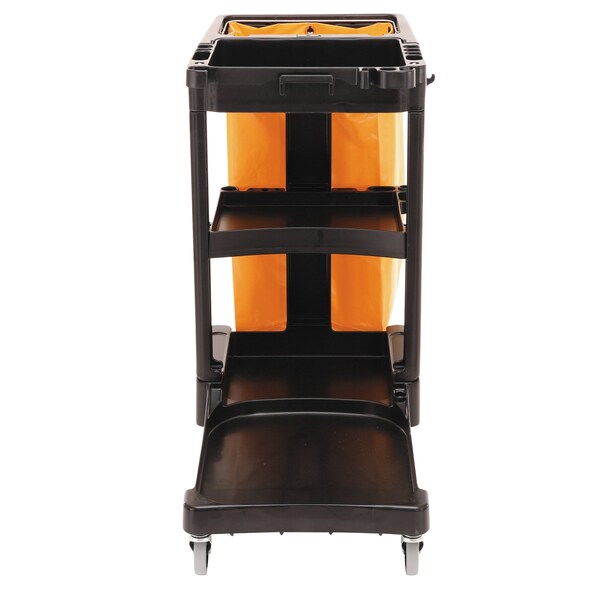 Rubbermaid Commercial Multi-Shelf Cleaning Cart, Three-Shelf, 20w x 45d x 38-1/4h, Black - FG617388BLA