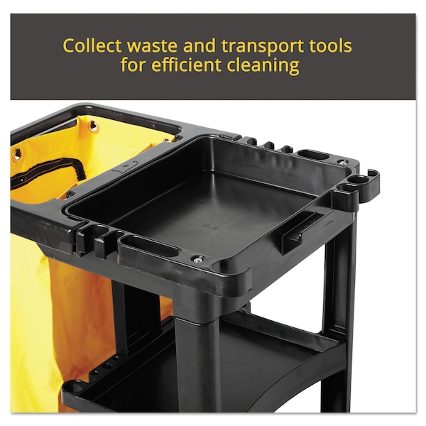 Rubbermaid Commercial Multi-Shelf Cleaning Cart, Three-Shelf, 20w x 45d x 38-1/4h, Black - FG617388BLA
