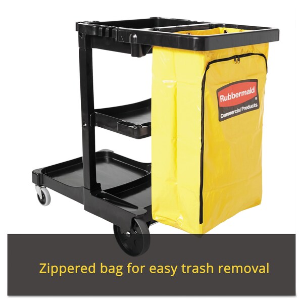 Rubbermaid Commercial Multi-Shelf Cleaning Cart, Three-Shelf, 20w x 45d x 38-1/4h, Black - FG617388BLA