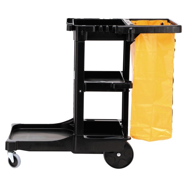 Rubbermaid Commercial Multi-Shelf Cleaning Cart, Three-Shelf, 20w x 45d x 38-1/4h, Black - FG617388BLA