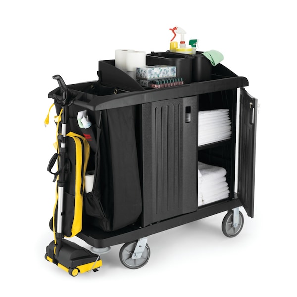 Rubbermaid Commercial Housekeeping Cart w/Doors and Bag - FG619200BLA