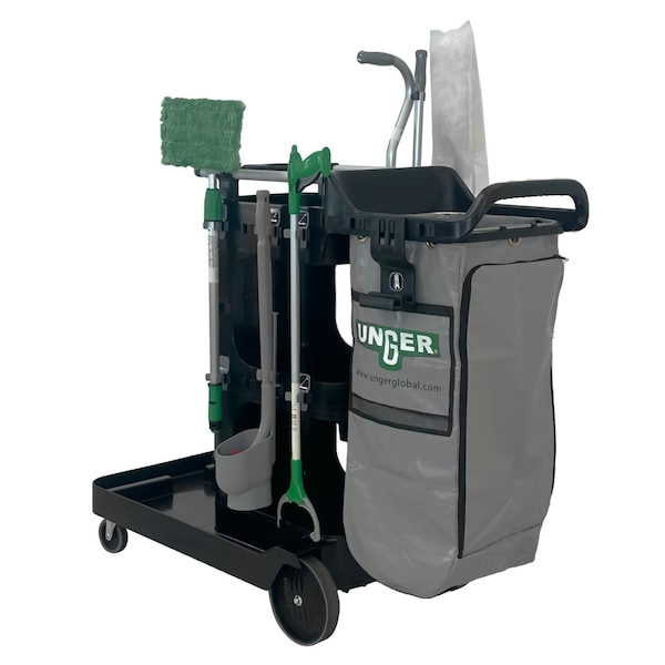 Unger ZoneCleanRx Janitorial Carts, Plastic, 3 Shelves, 23.5 x 25 x 25, Black - UNGCRTZN
