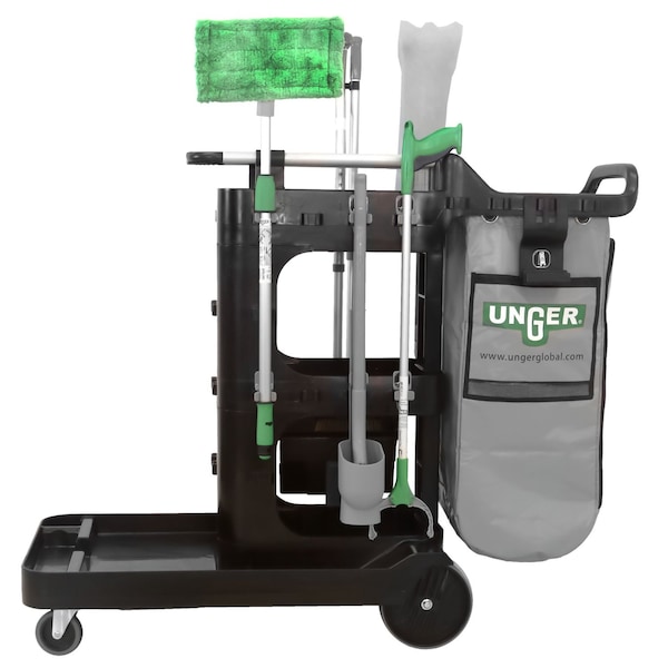 Unger ZoneCleanRx Janitorial Carts, Plastic, 3 Shelves, 23.5 x 25 x 25, Black - UNGCRTZN