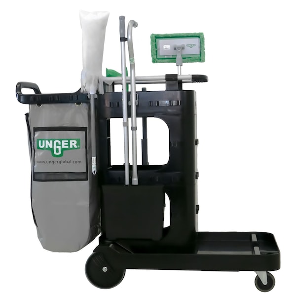 Unger ZoneCleanRx Janitorial Carts, Plastic, 3 Shelves, 23.5 x 25 x 25, Black - UNGCRTZN