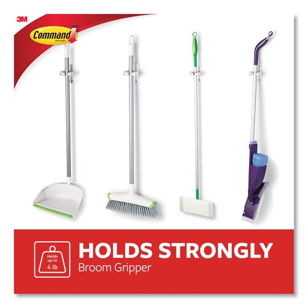 Command Broom Gripper, 3.12w x 1.85d x 3.34h, White/Gray, 2 Grippers/4 Strips - 17007-HW2ES