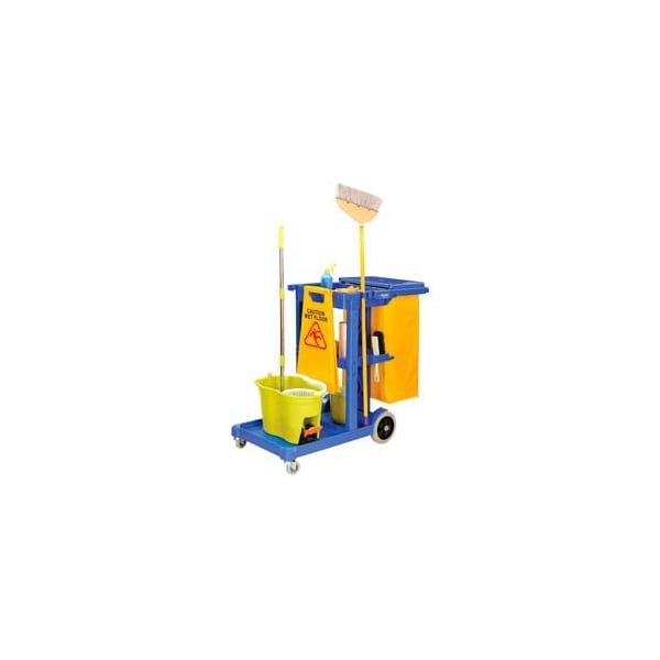 Global Equipment Janitor Cart Blue with 25 Gallon Vinyl Bag - CA1700