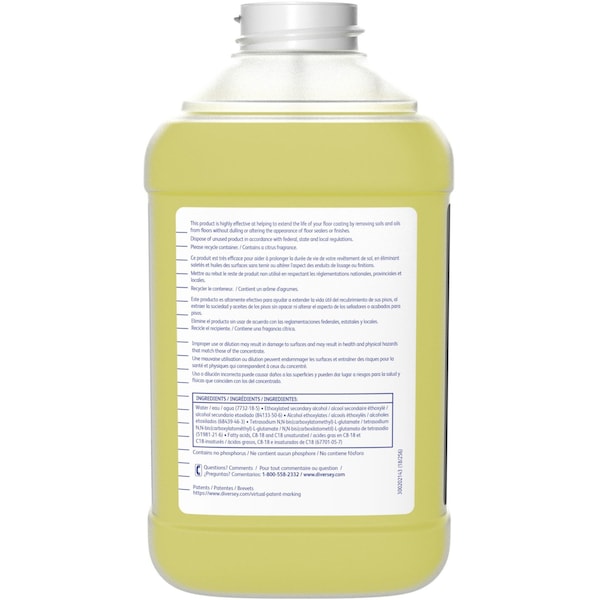 Diversey Prominence Heavy Duty Floor Cleaner, J-Fill Dispenser, 2.5L, Citrus, Yellow, 2 Pack - 94996466