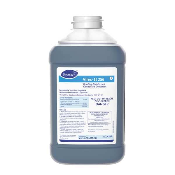 Diversey Deordorizing Cleaner and Disinfectant Concentrate, 2.5L Bottle, Unscented, Blue, 2 PK - 04329.