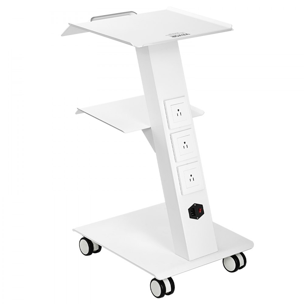 VEVOR Lab Trolley, Rolling Lab Cart with Built-in Socket, 3-Layer Metal Mobile Trolley, Tray Rolling Clinic Cart with Swivel Wheels, 220 lbs Weight Capacity, for Lab, Clinic, Beauty and Salon - SYSSTCB4Q23534XEFV1