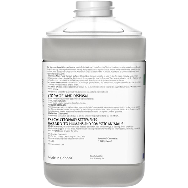 Diversey Cleaner and Disinfectant Concentrate, 2.5L Bottle, Unscented, 2 PK - 5549211