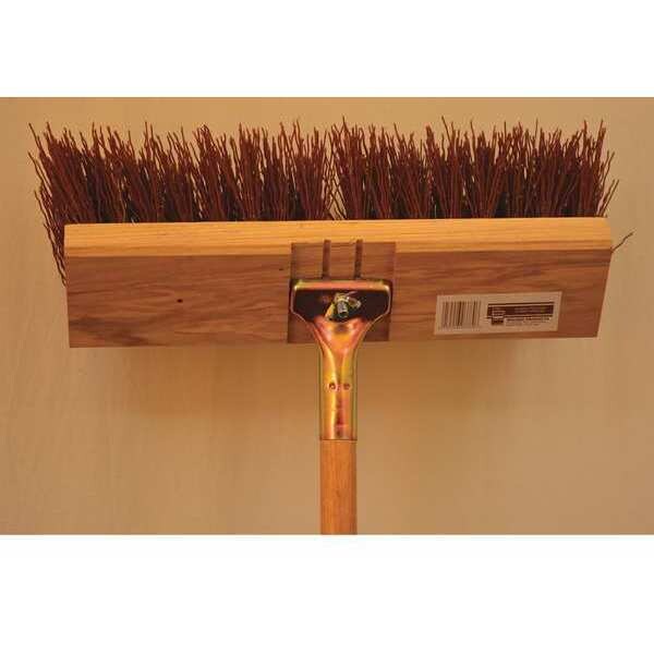Bruske Products 16" Brown bristle street sweep, hardwood block, wood handle - 3789-CW