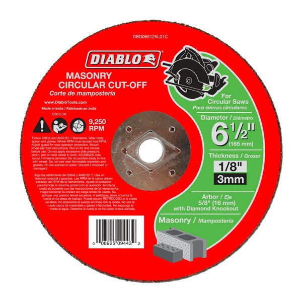 Disco de corte de albañilería de carburo Diablo, 6 pulgadas de diámetro - DBD065125L01C