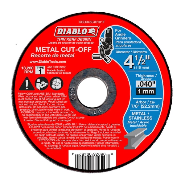 Corte de Metal Diablo, 4-1/2 pulgadas de diámetro, 0.040 pulgadas de grosor - DBD045040125F
