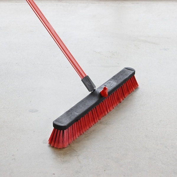 Libman Push Broom, 24 in Sweep Face, 3 in L Trim, PET Polymer Bristle, 64 in L, Steel Handle - 805