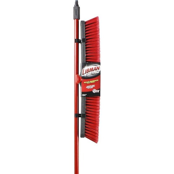 Libman Push Broom, 24 in Sweep Face, 3 in L Trim, PET Polymer Bristle, 64 in L, Steel Handle - 805